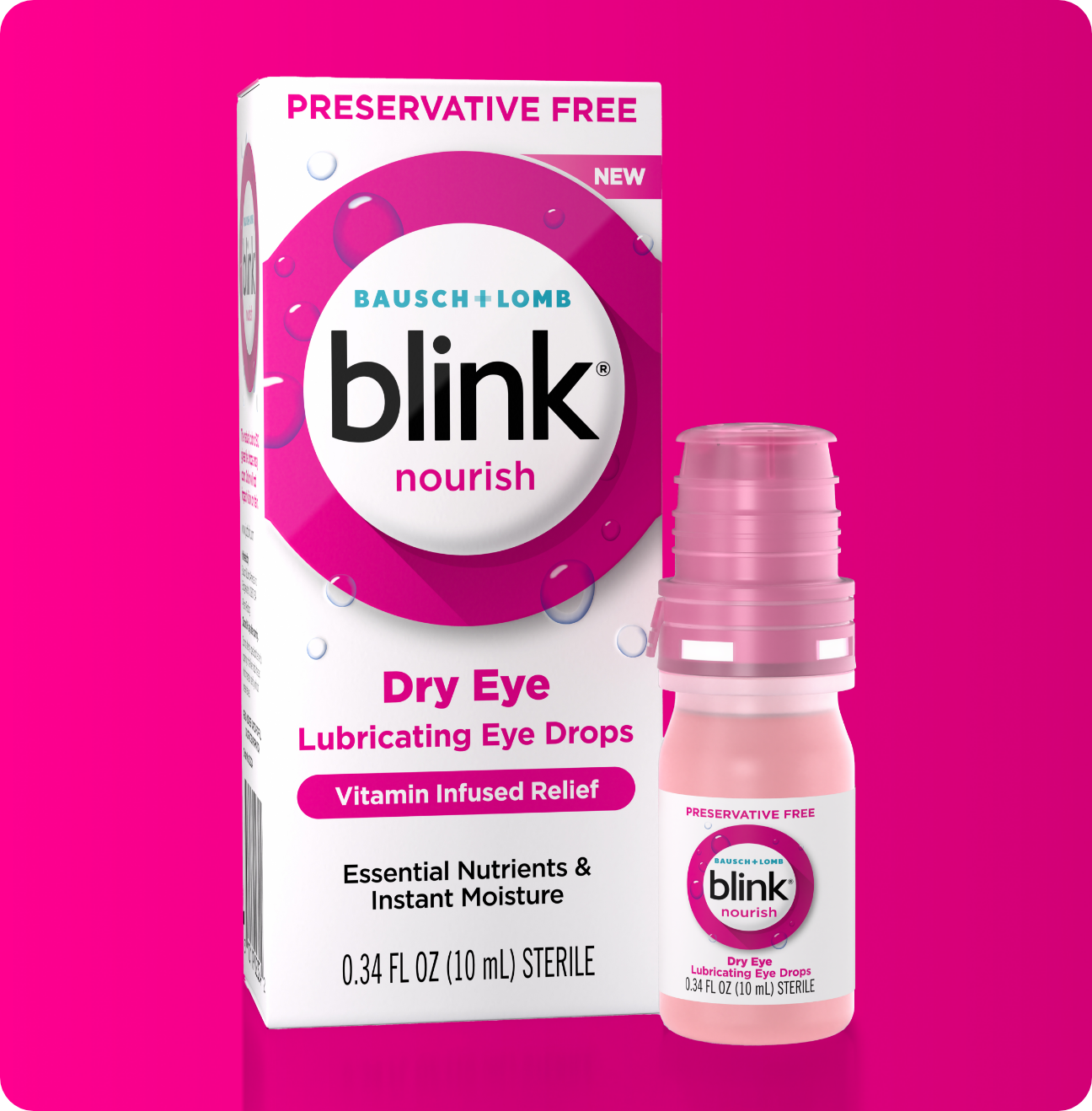Blink Nourish Lubricating Eye Drops carton and bottle